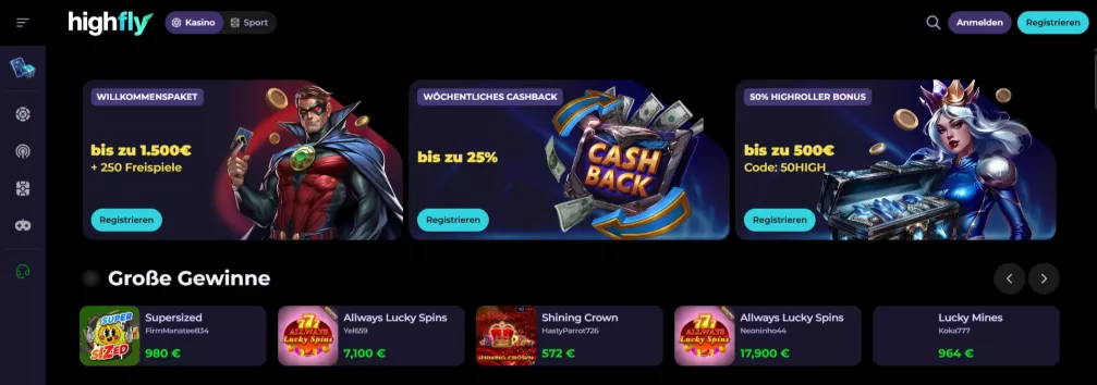 Highfly Casino Bonus Willkommensangebot 255% bis 3000 Euro